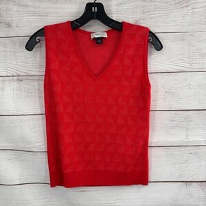 St. John Sport Knit Top Shirt Sleeveless V-Neck‎ Geometric Red Size P Small